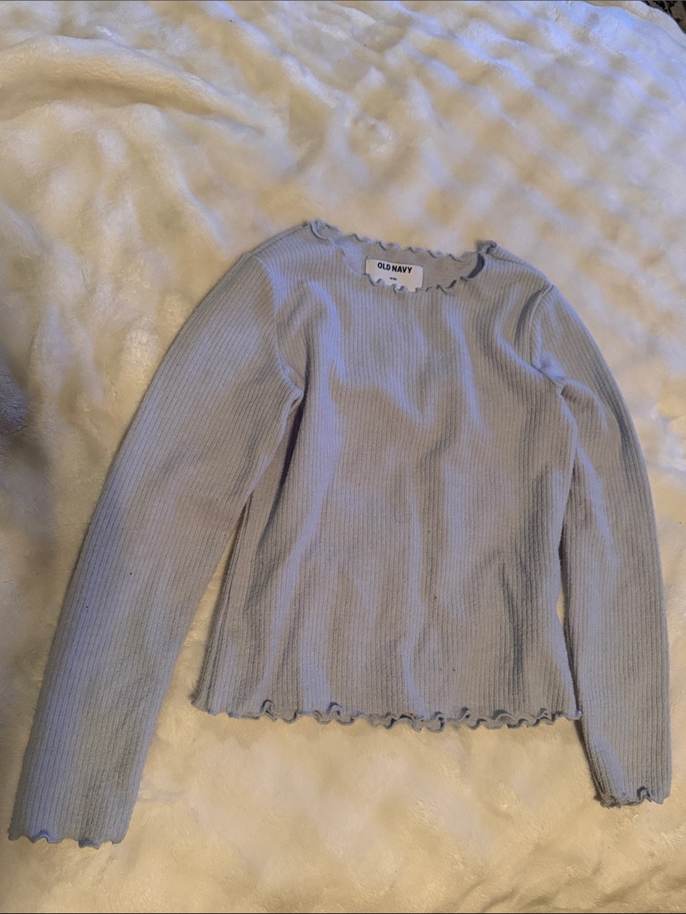 Old Navy Pale Blue Ribbed Lettuce-Edge Long Sleeve Top